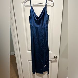 Brand New Navy Satin Dress - M